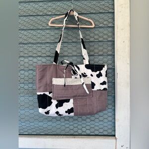 Maroon Cow Print Handmade Tote